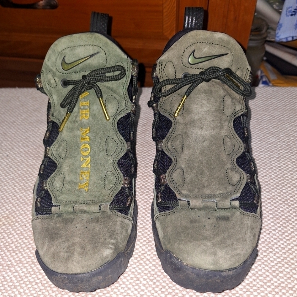 Nike Green and Black Air Money Sneakers with Rugged Design In A Size 9.